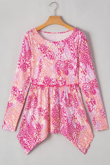 Rose Classic Leopard Print Handkerchief Hem Tunic Top Blouses & Shirts JT's Designer Fashion