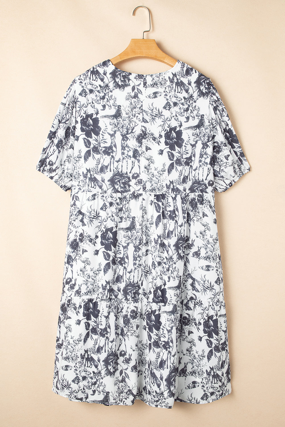 Black Floral Print Bow Detail Puff Sleeve Plus Size Midi Dress Plus Size Midi Dresses JT's Designer Fashion