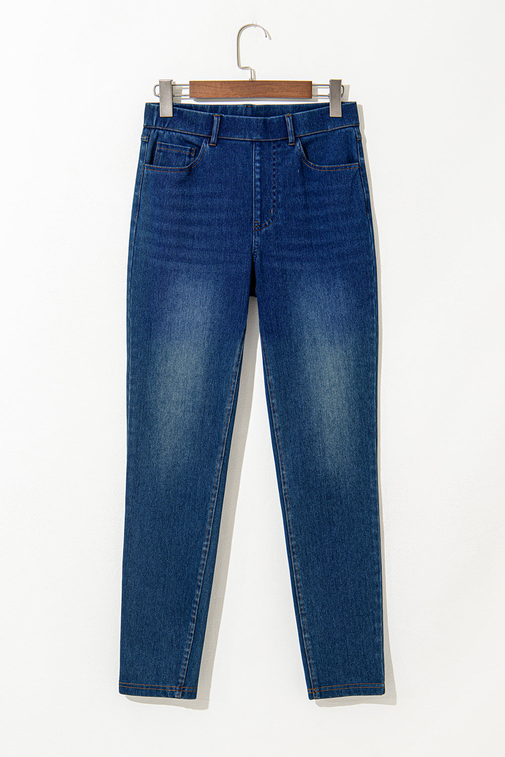 Ashleigh Blue Multiple Pockets Straight Leg Washed Stretchy Knit Casual Jeans Jeans JT's Designer Fashion
