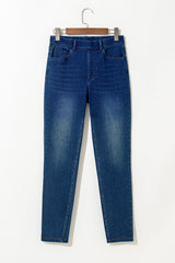 Ashleigh Blue Multiple Pockets Straight Leg Washed Stretchy Knit Casual Jeans Jeans JT's Designer Fashion