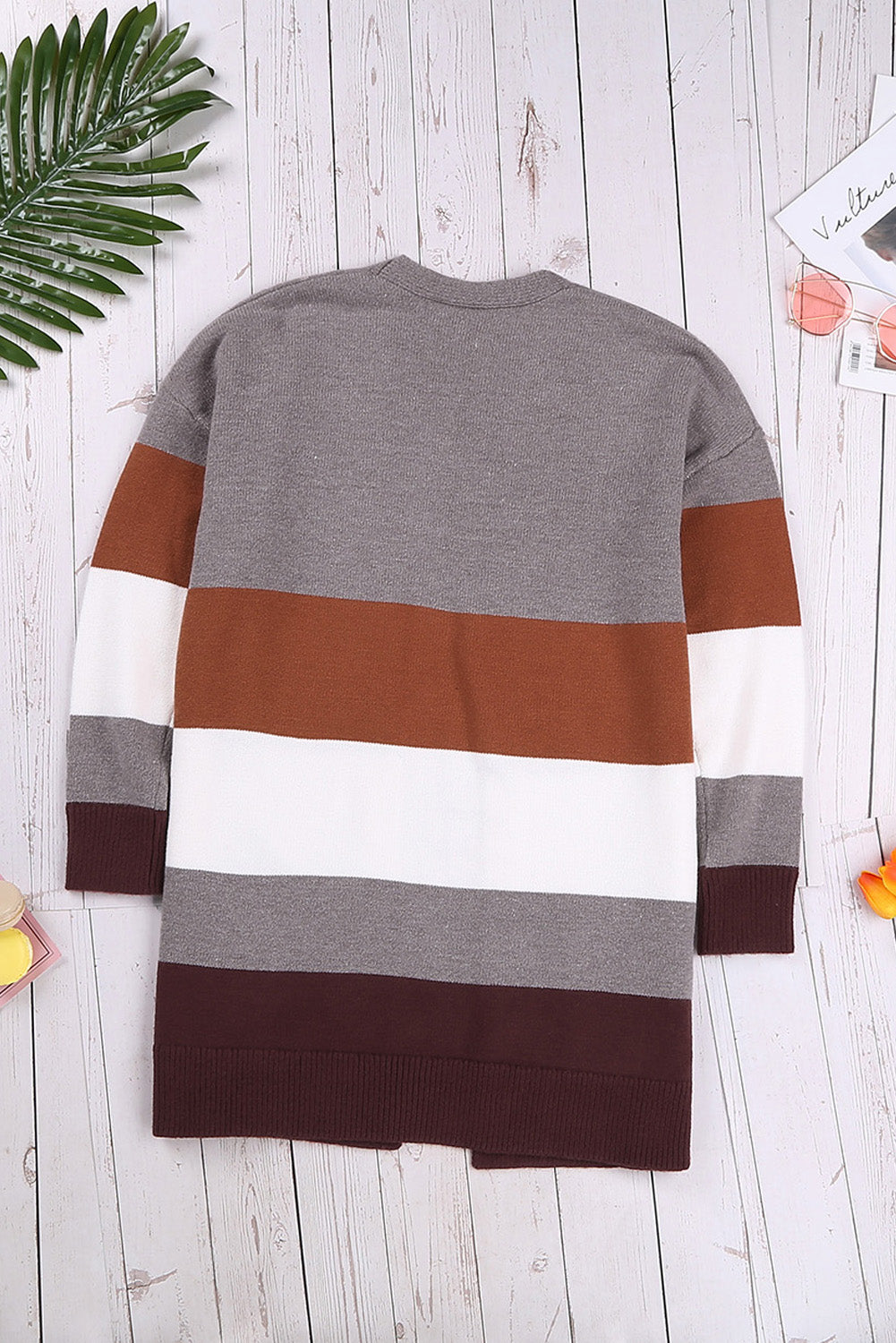 Open Front Colorblock Cardigan with Pockets Sweaters & Cardigans JT's Designer Fashion