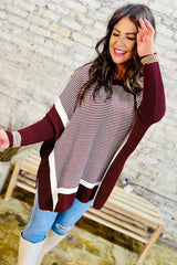Red Stripe Color Block Patchwork Dolman Oversize Tunic Sweater Sweaters JT's Designer Fashion