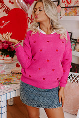 Rose Red Heart Shape Drop Shoulder Round Neck Sweater Sweaters JT's Designer Fashion