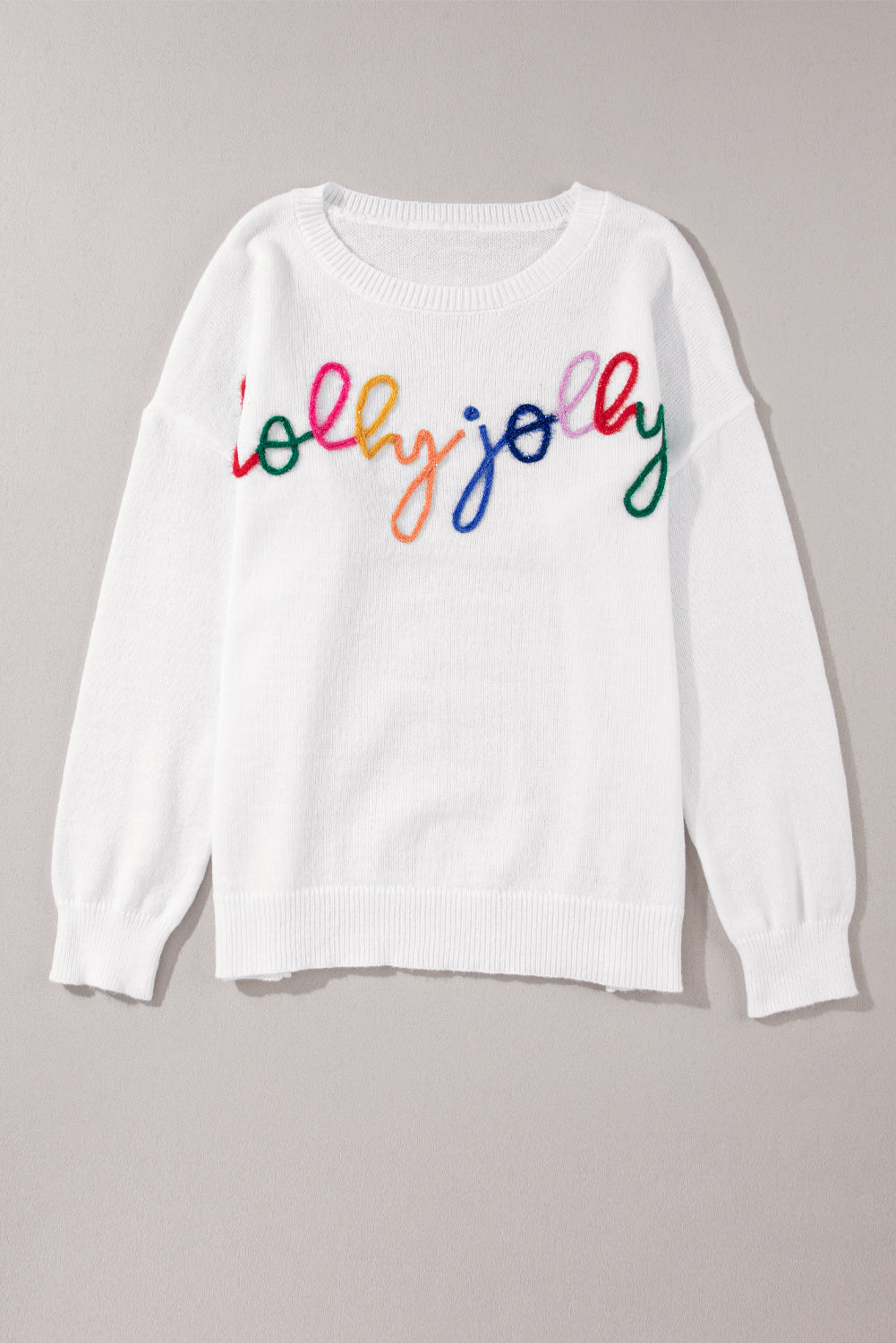 White Holly Jolly Round Neck Casual Sweater Sweaters JT's Designer Fashion