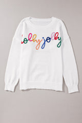 White Holly Jolly Round Neck Casual Sweater Sweaters JT's Designer Fashion