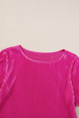 Bright Pink Casual Pleated Short Two-piece Set Short Sets JT's Designer Fashion