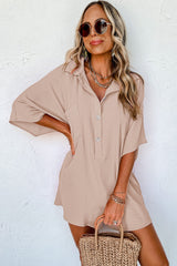 Apricot Half Button Collared Loose Romper Bottoms JT's Designer Fashion