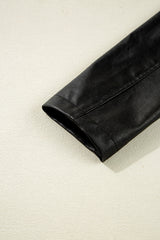 Black Faux Leather Buttoned Front Boxy Jacket Jackets JT's Designer Fashion