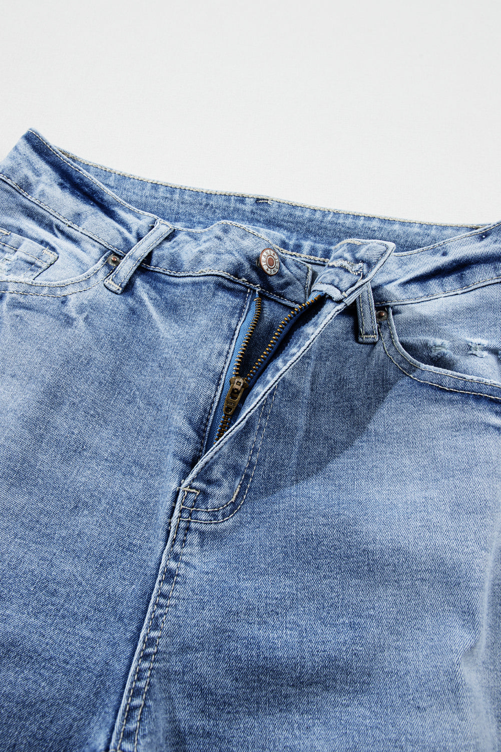 Light Blue High Rise Distressed Straight Leg Jeans Jeans JT's Designer Fashion
