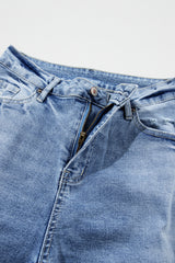 Light Blue High Rise Distressed Straight Leg Jeans Jeans JT's Designer Fashion