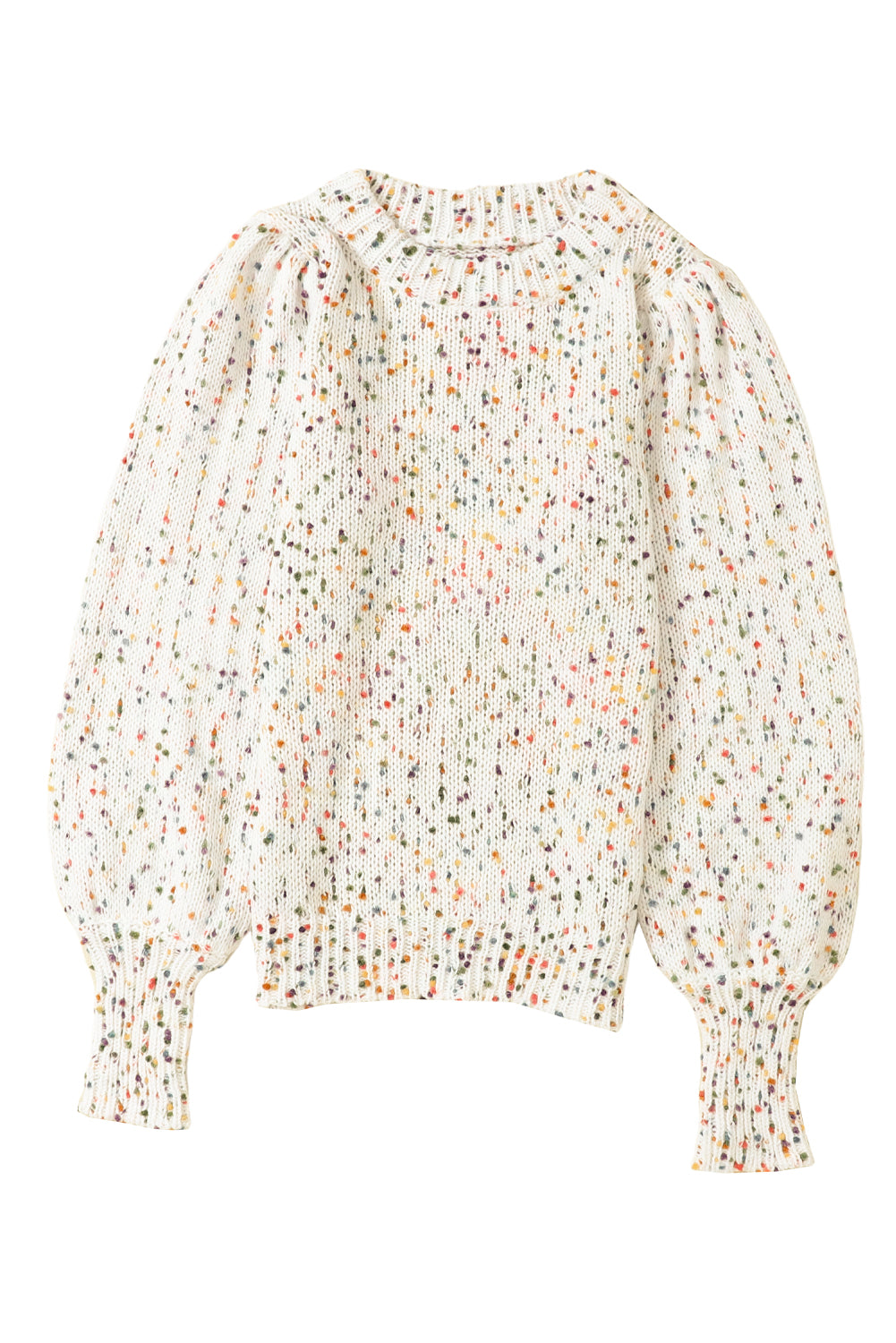 Beige Colorful Confetti Dots Cable Knit Crew Neck Sweater Sweaters JT's Designer Fashion