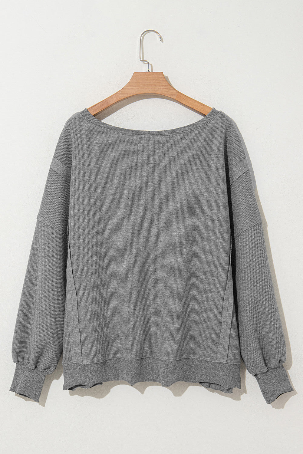 Gray Waffle knit Bishop Sleeve Split Oversized Top Long Sleeve Tops JT's Designer Fashion