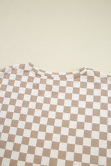 Khaki Checkered Long Sleeve Crop Top High Waist Skort 2pcs Set Short Sets JT's Designer Fashion