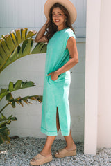 Clearly Aqua Mineral Wash Pocketed T-shirt Long Dress T Shirt Dresses JT's Designer Fashion