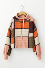 Orange Color Block Waffle Knit Drawstring Mock Neck Sweater Sweaters JT's Designer Fashion