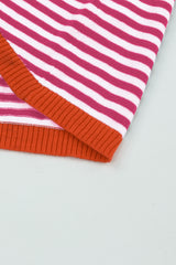 Pink Contrast Trimmed Striped Drop Shoulder Sweater Sweaters JT's Designer Fashion