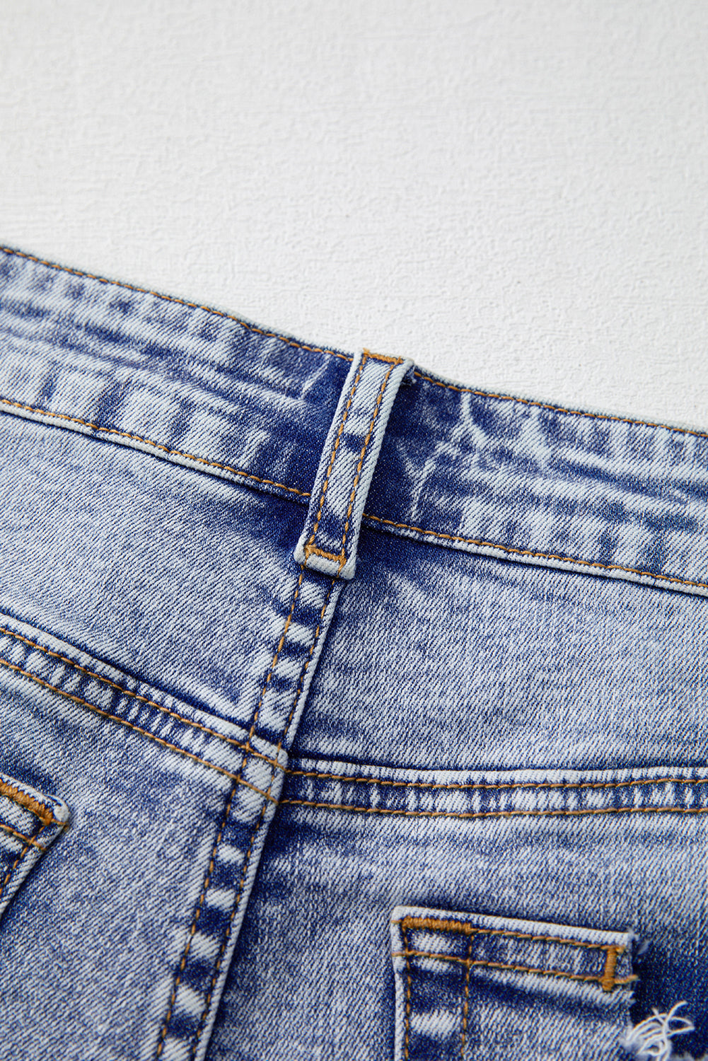 Beau Blue Pearl Studded Pockets Raw Hem Denim Shorts Denim Shorts JT's Designer Fashion