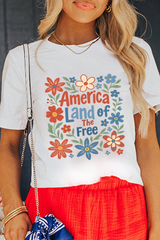 White America Land of The Free Flower Graphic Crewneck T Shirt Graphic Tees JT's Designer Fashion