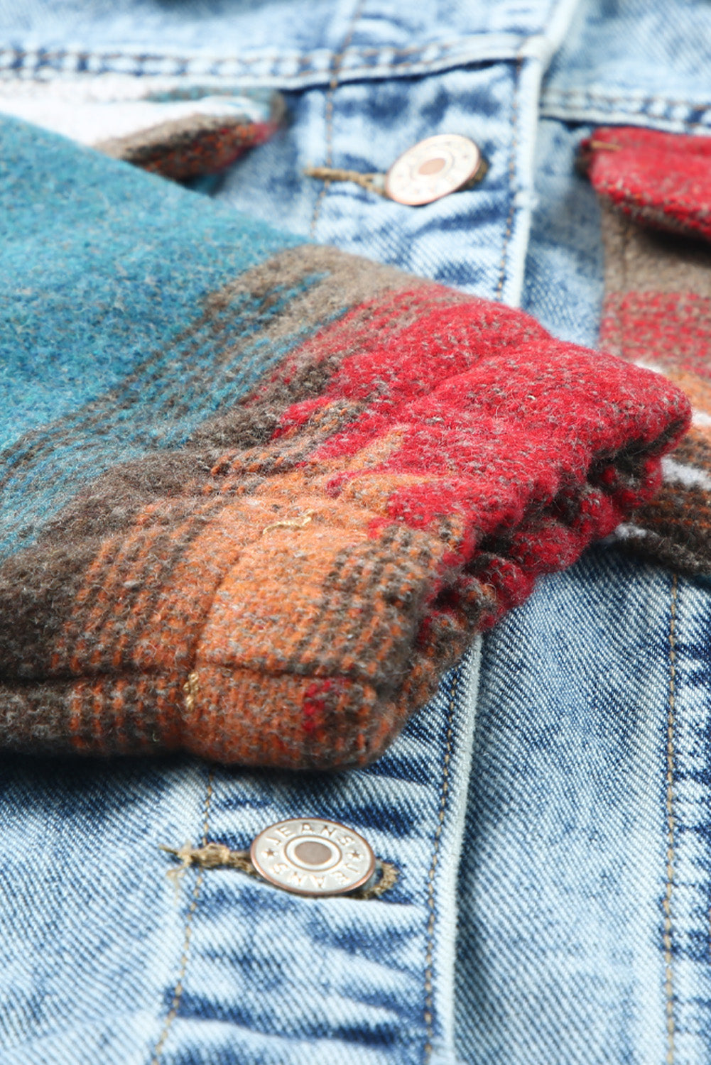 Multicolor Aztec Print Frayed Hem Denim Jacket Denim Jackets JT's Designer Fashion