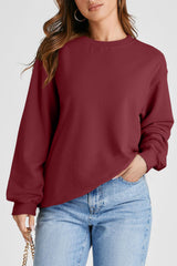 Burgundy Plain Drop Shoulder Crewneck Pullover Sweatshirt Sweatshirts & Hoodies JT's Designer Fashion