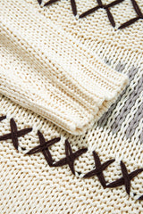 Parchment Contrast Stitch Detail V Neck Drop Shoulder Sweater Sweaters JT's Designer Fashion