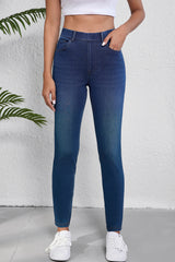Ashleigh Blue Multiple Pockets Straight Leg Washed Stretchy Knit Casual Jeans Ashleigh Blue 47%Polyester+42%Cotton+11%Elastane Jeans JT's Designer Fashion
