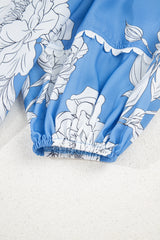 Sky Blue Floral Ricrac Trim Collared Puff Sleeve Loose Blouse Blouses & Shirts JT's Designer Fashion