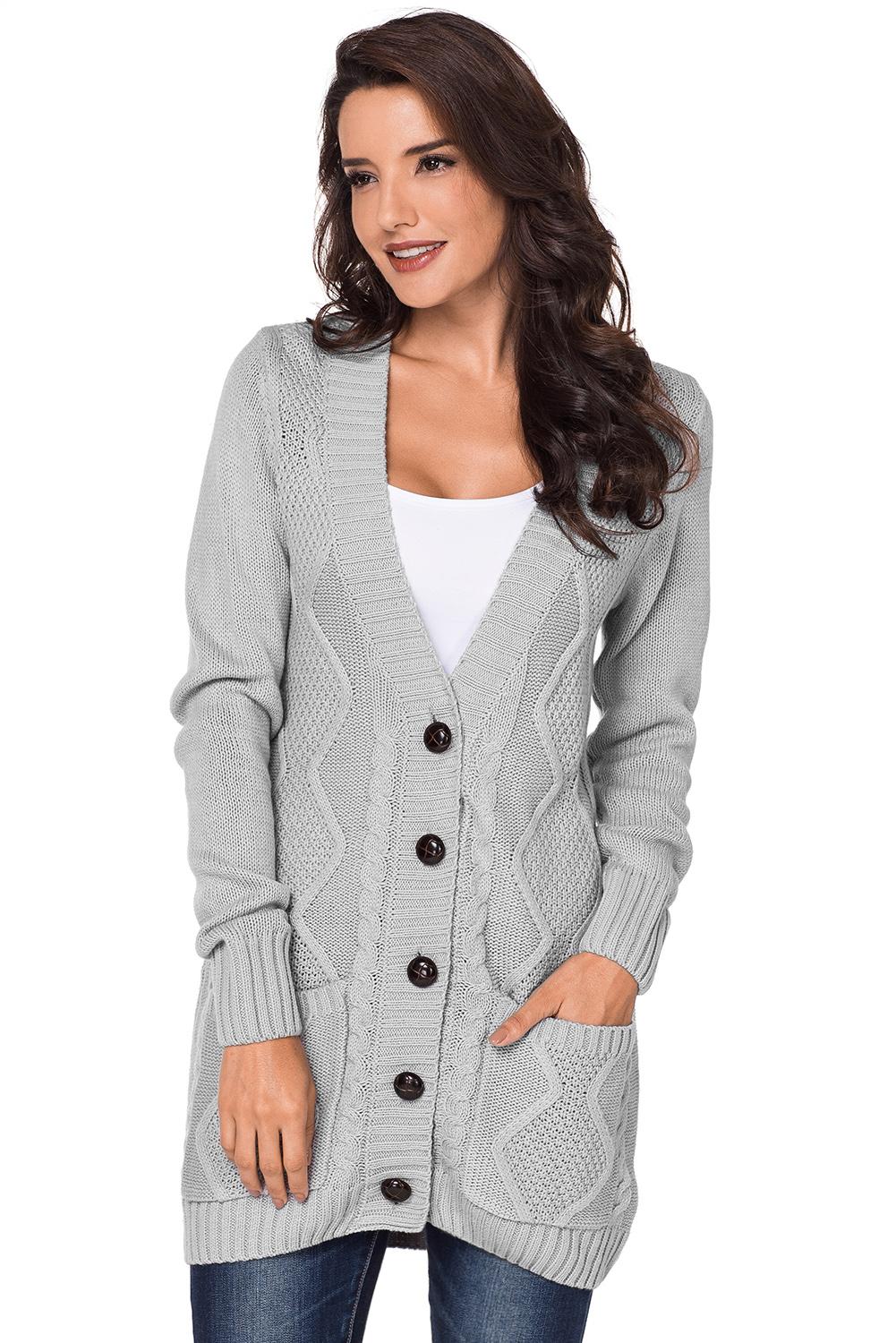 Gray Front Pocket and Buttons Closure Cardigan Sweaters & Cardigans JT's Designer Fashion
