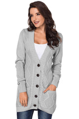 Gray Front Pocket and Buttons Closure Cardigan Sweaters & Cardigans JT's Designer Fashion