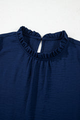 Sail Blue Shellfish Coral Embroidery Puff Sleeve Frilled Neck Blouse Blouses & Shirts JT's Designer Fashion
