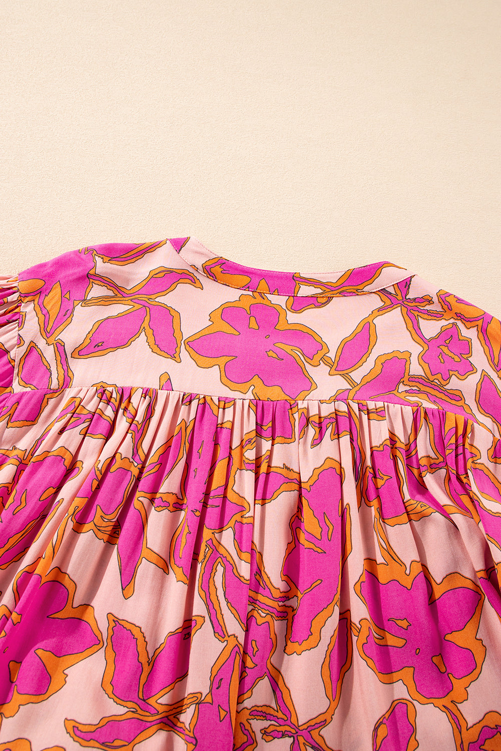 Pink Floral Print Batwing Sleeve Buttoned Loose Fit Shirt Blouses & Shirts JT's Designer Fashion