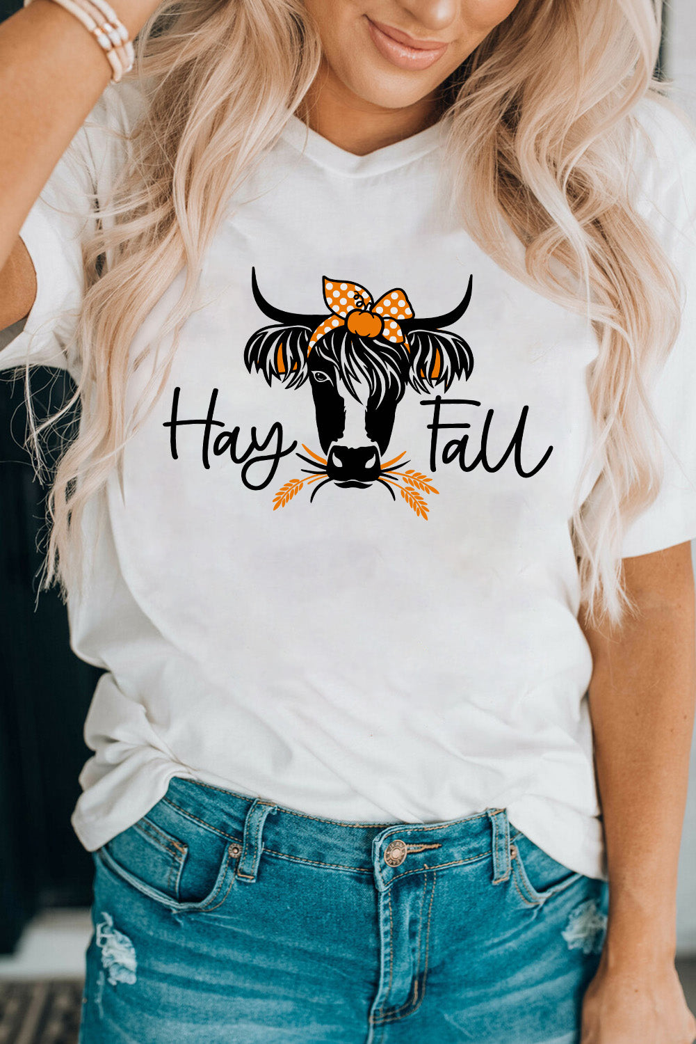 White Hay Fall Cow Head Graphic Tee Graphic Tees JT's Designer Fashion