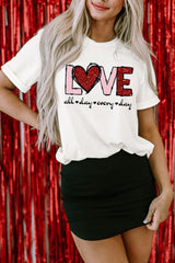 White Valentine LOVE Heart Shape Crew Neck Graphic Tee Graphic Tees JT's Designer Fashion
