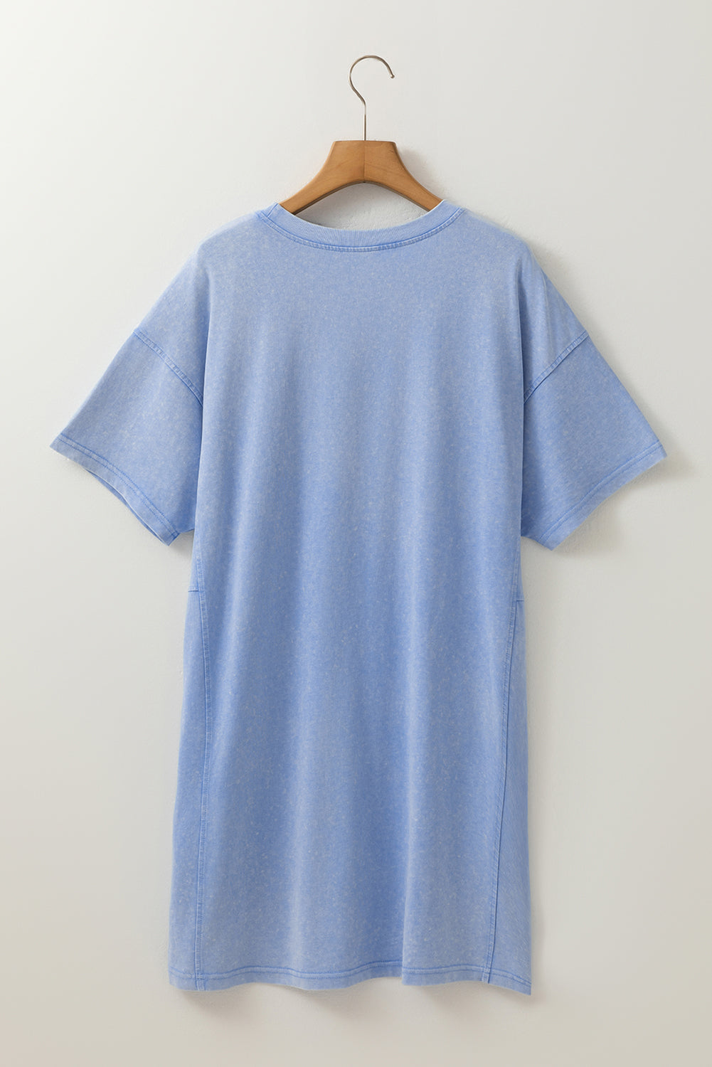 Sky Blue Mineral Wash Flower Patchwork Mini T Shirt Dress T Shirt Dresses JT's Designer Fashion