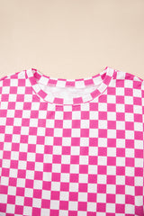Pink Checkerboard T Shirt and High Waist Skorts 2 Piece Outfit Short Sets JT's Designer Fashion