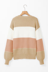 Dusty Pink Color Block Lantern Sleeve Drop Shoulder Sweater Sweaters JT's Designer Fashion