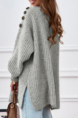 Gray Buttoned Drop Shoulder Oversized Sweater Sweaters & Cardigans JT's Designer Fashion