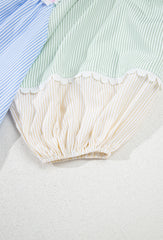 Multicolour Striped Patchwork Ric Rac Puff Sleeve Collared Mini Dress Mini Dresses JT's Designer Fashion