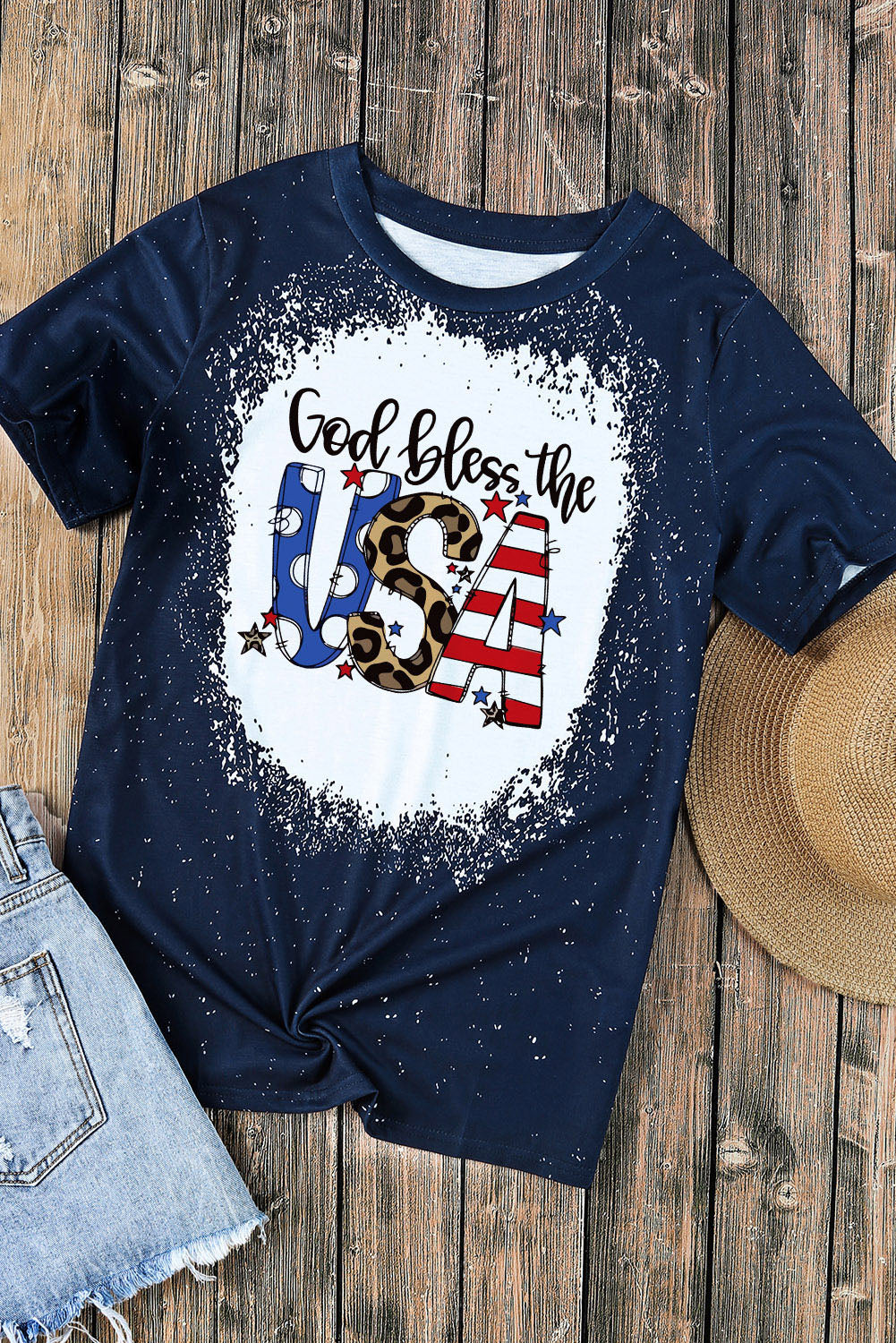 Blue God Bless the USA Print Tie Dye T-Shirt Graphic Tees JT's Designer Fashion