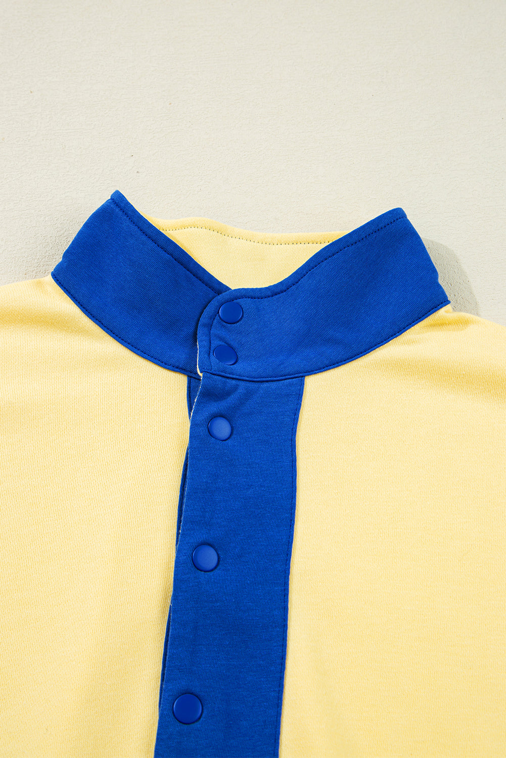 Yellow Color Block Patchwork Half Button Pullover and Shorts 2pcs Outfit Short Sets JT's Designer Fashion