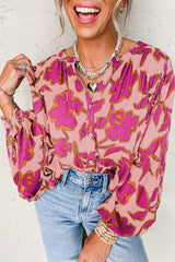 Pink Floral Print Batwing Sleeve Buttoned Loose Fit Shirt Pink 100%Viscose Blouses & Shirts JT's Designer Fashion