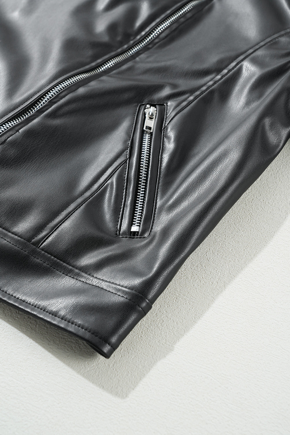 Black PU Leather Lapel Collar Zipper Jacket Jackets JT's Designer Fashion
