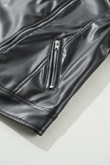 Black PU Leather Lapel Collar Zipper Jacket Jackets JT's Designer Fashion