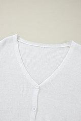 White Lightweight Ribbed Knit Button Front V Neck Cardigan Cardigans JT's Designer Fashion
