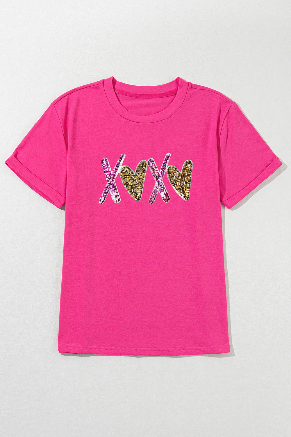 Rose Red Heart XOXO Graphic Crewneck Valentines T Shirt Graphic Tees JT's Designer Fashion