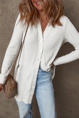White Solid Color Ribbed Button up Tunic Cardigan Cardigans JT's Designer Fashion
