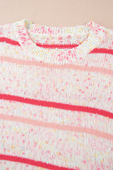 Pink Stripe Drop Shoulder Side Split Plus Size Sweater Plus Size Sweaters & Cardigans JT's Designer Fashion