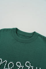 Blackish Green Pearl Beaded Merry Casual Sweater Sweaters JT's Designer Fashion