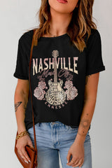 Black Nashville Music City Leopard Guitar Graphic T Shirt Graphic Tees JT's Designer Fashion