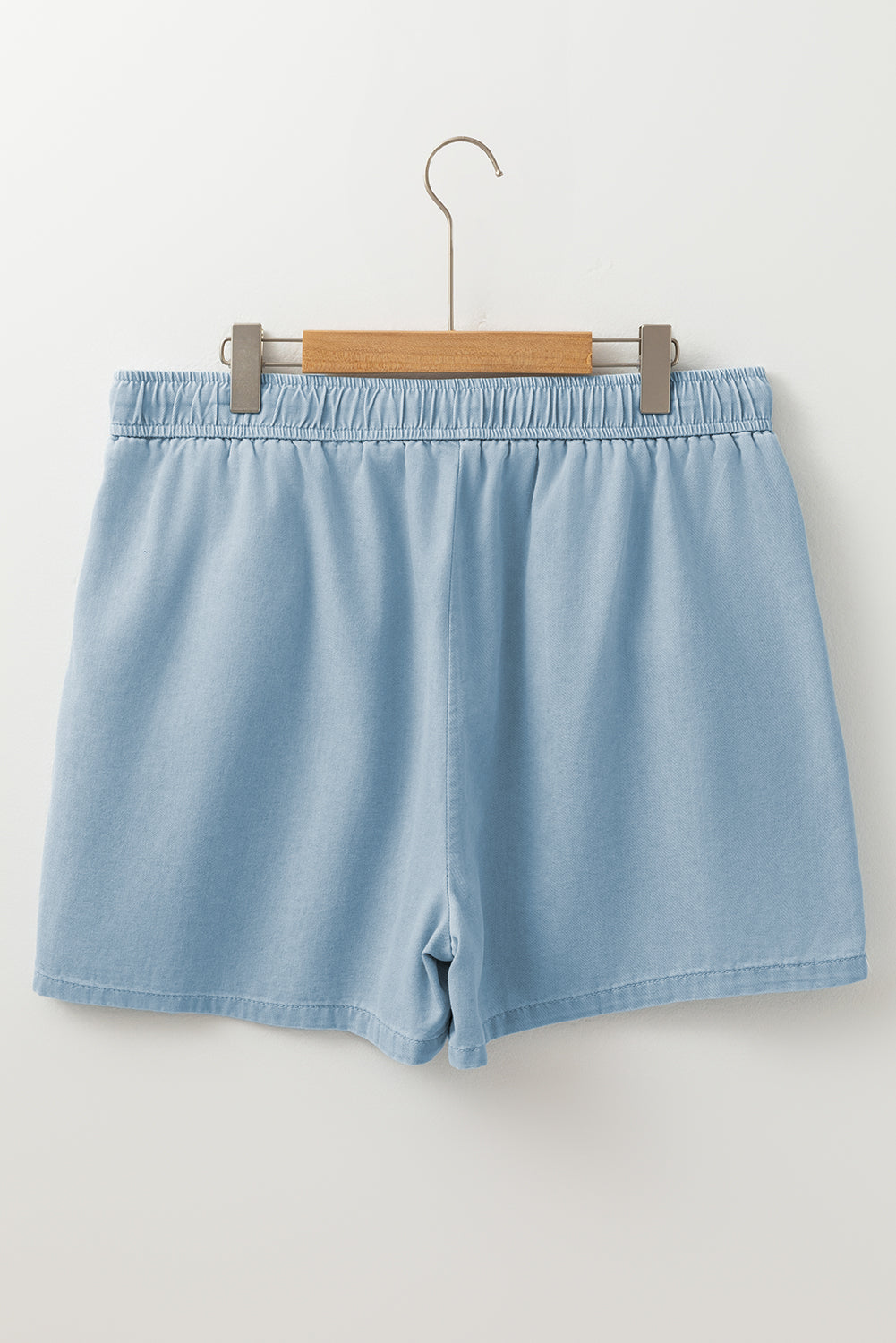 Beau Blue Washed Chambray Drawstring Elastic Waist Plus Size Shorts Plus Size Bottoms JT's Designer Fashion